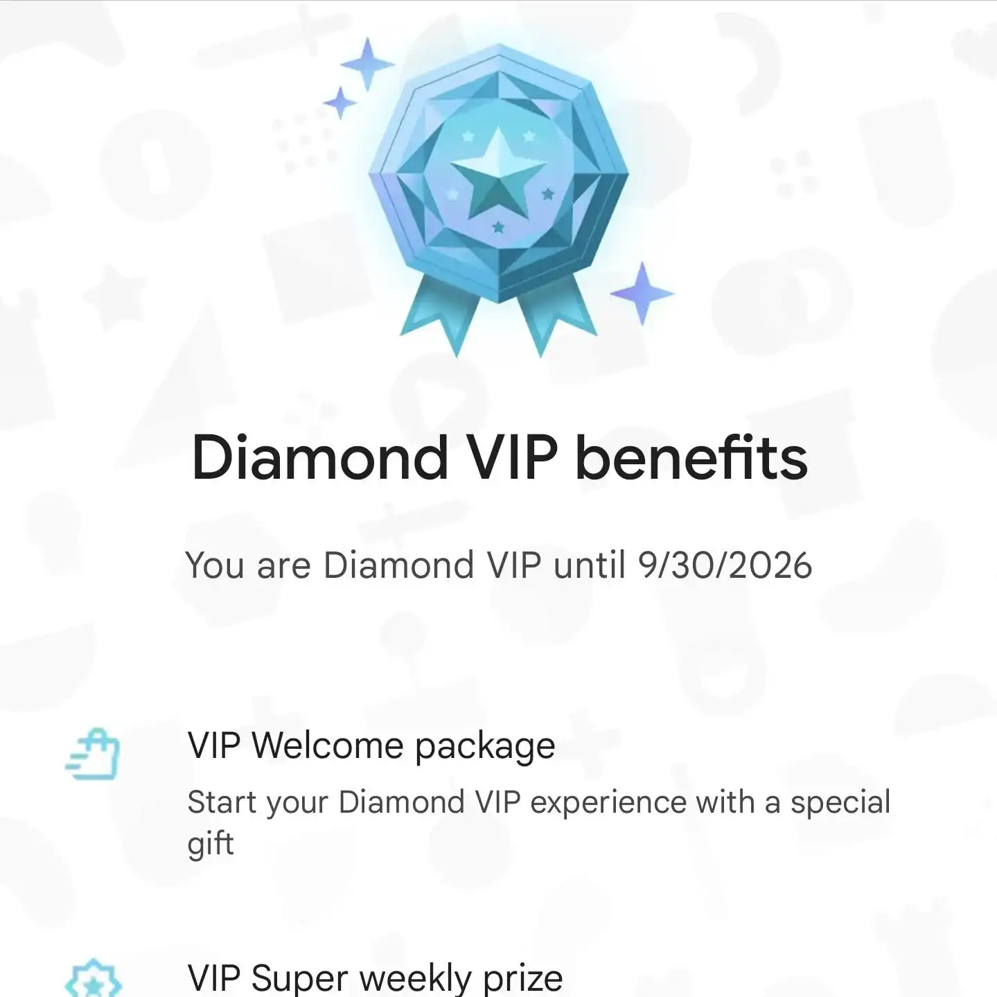 Google Play Diamond VIP 特典一覧画面